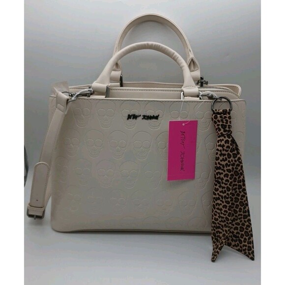 Betsey Johnson Bag Embossed Skulls Chalk Leopard Accent Xlarge - Picture 1 of 12